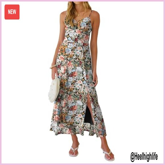 Summer Maxi Dress Formal Mesh Split Spaghetti Strap Wedding Guest Party Beach - Picture 2 of 8